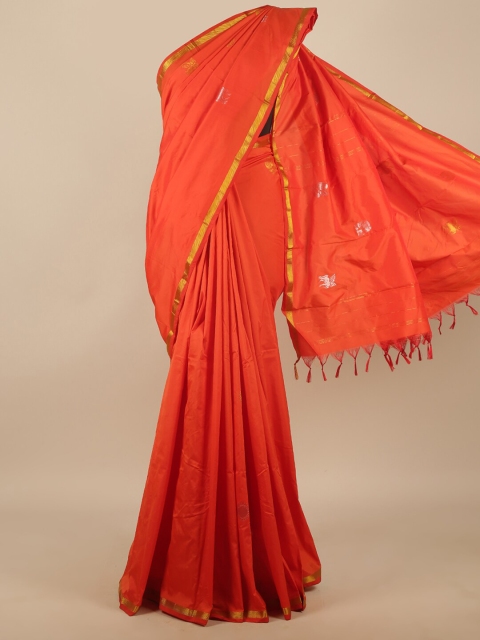 

Pothys Orange & Gold-Toned Woven Design Art Silk Saree