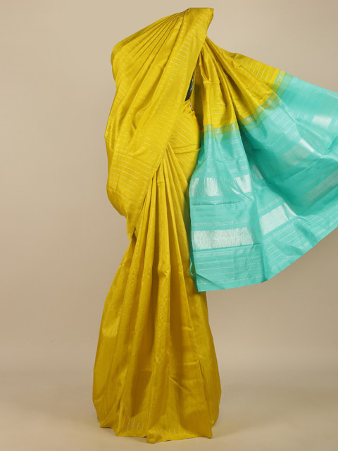 

Pothys Yellow & Turquoise Blue Woven Design Pure Silk Saree
