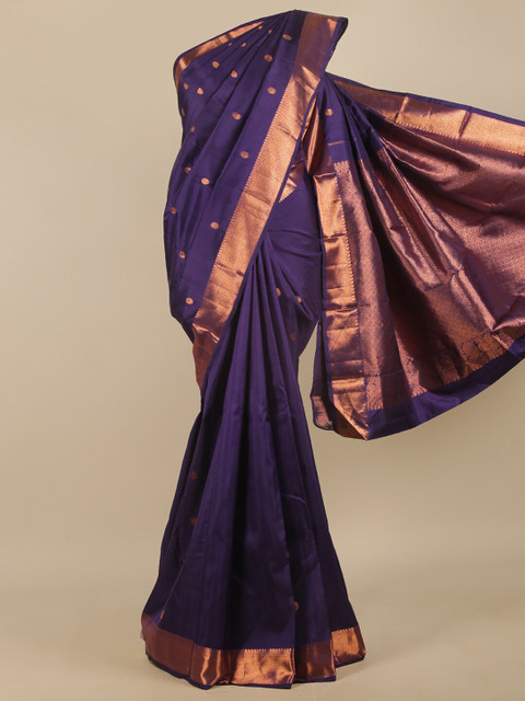 

Pothys Blue & Gold-Toned Woven Design Zari Pure Silk Saree