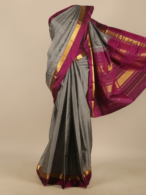 

Pothys Grey & Magenta Zari Pure Silk Saree
