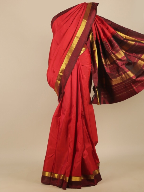 

Pothys Red & Gold-Toned Solid Pure Silk Saree