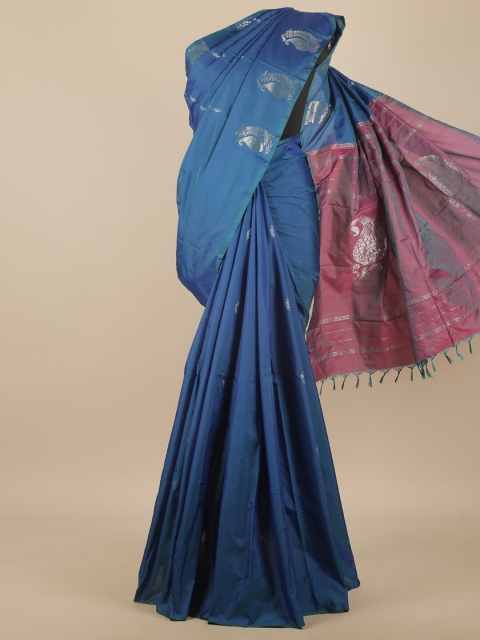 

Pothys Blue & Silver-Toned Ethnic Motifs Art Silk Saree