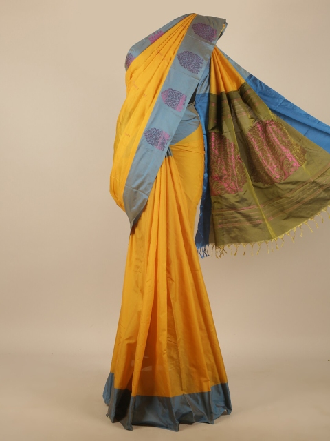 

Pothys Yellow & Green Ethnic Motifs Art Silk Saree