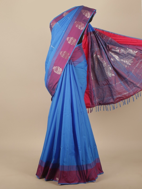 

Pothys Blue & Silver-Toned Woven Design Ethnic Motifs Zari Art Silk Saree