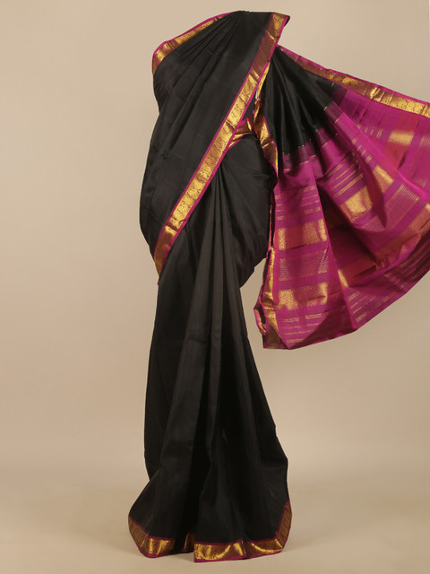 

Pothys Black & Magenta Gold-Toned Pure Silk Saree