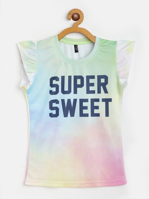 

GAME BEGINS White & Blue Pure Cotton Tie and Dye Print Top
