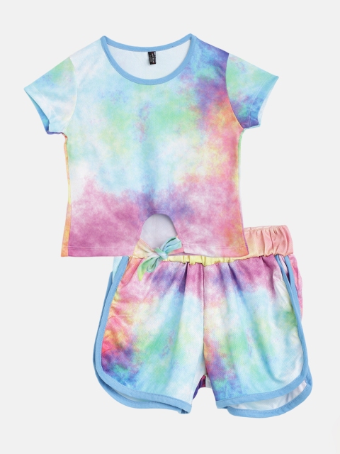 

GAME BEGINS Girls Blue & Pink Dyed Cotton Co-ord Set