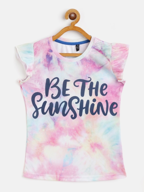 

GAME BEGINS Girls White & Pink Dyed & Printed Top