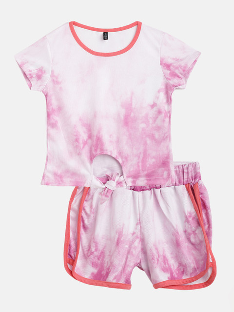 

GAME BEGINS Girls White & Pink Dyed Cotton Co-ord Set