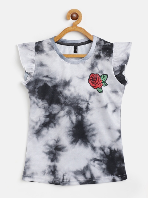 

GAME BEGINS Grey & Black Pure Cotton Tie and Dye Print Top