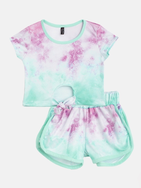 

GAME BEGINS Girls White & Sea Green Dyed Co-ord Set