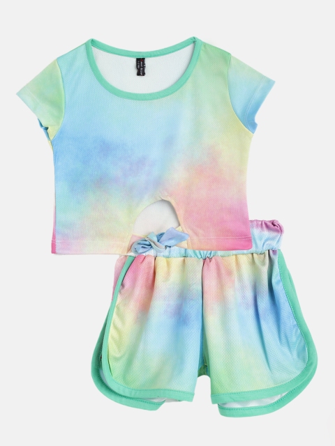 

GAME BEGINS Girls Green & Blue Dyed Cotton Co-ord Set