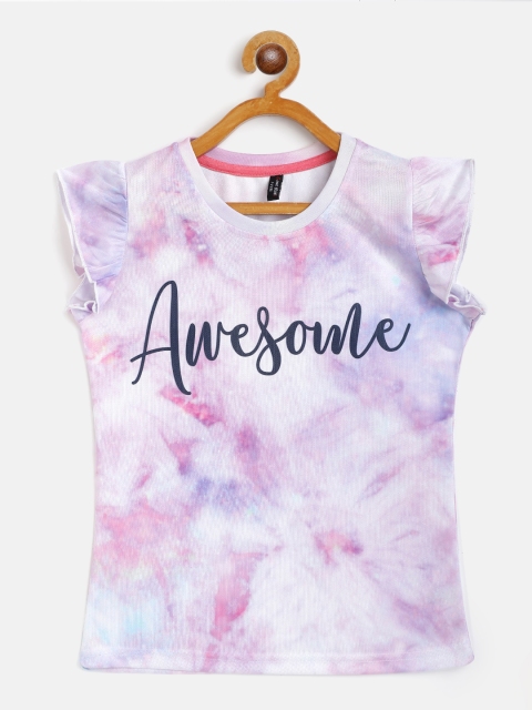

GAME BEGINS Girls White & Pink Dyed & Printed Top
