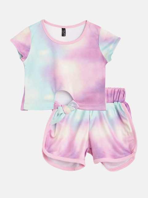 

GAME BEGINS Girls Blue & Purple Dyed Cotton Co-ord Set