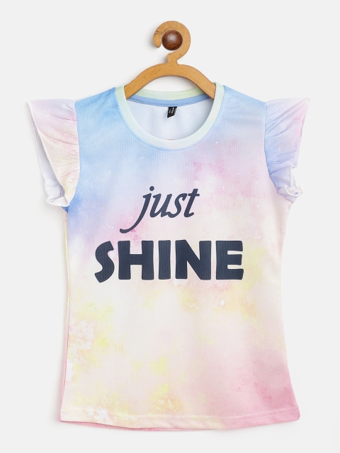 

GAME BEGINS Girls Blue & Yellow Dyed & Printed Top