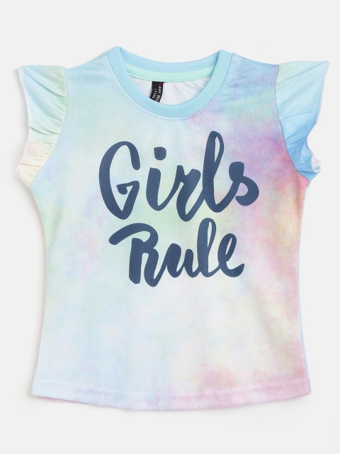 

GAME BEGINS Girls White & Blue Dyed & Printed Top