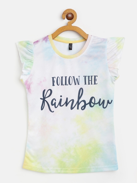 

GAME BEGINS Girls White & Yellow Dyed & Printed Top