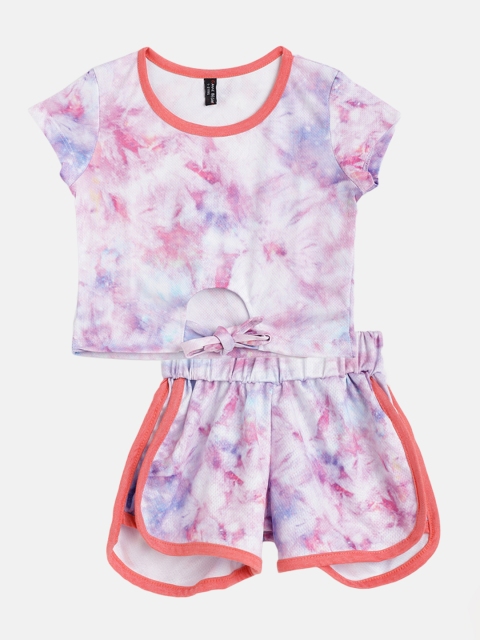 

GAME BEGINS Girls White & Pink Dyed Cotton Co-ord Set