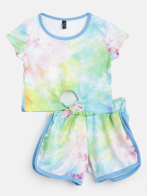 

GAME BEGINS Girls White & Blue Dyed Cotton Co-ord Set