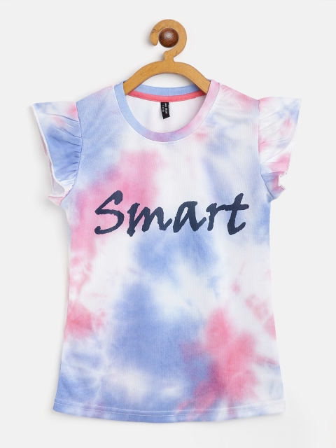 

GAME BEGINS White & Blue Pure Cotton Tie and Dye Print Top