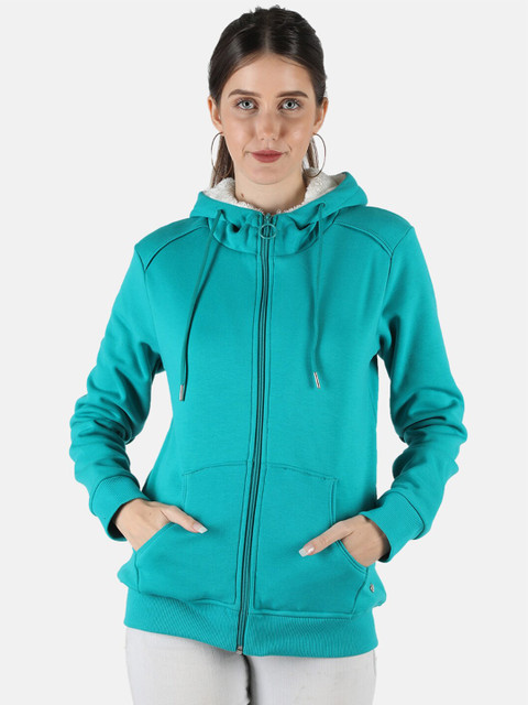 

Monte Carlo Women Turquoise Blue Solid Hooded Sweatshirt