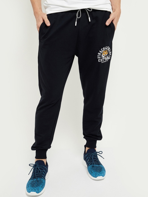 

max Men Navy Blue Solid Track Pants