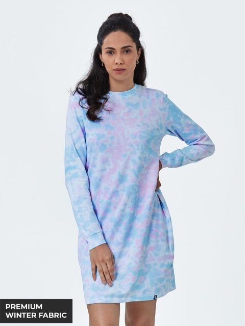 

The Souled Store Blue & Purple Tie & Dye Cotton T-shirt Dress
