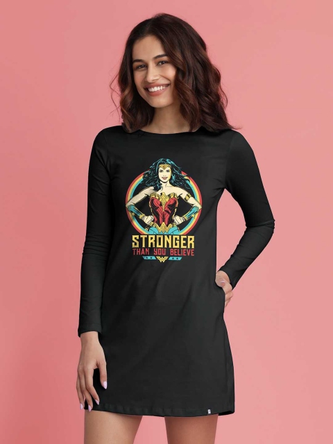 

The Souled Store Black & Maroon Wonder Woman Printed T-shirt Dress