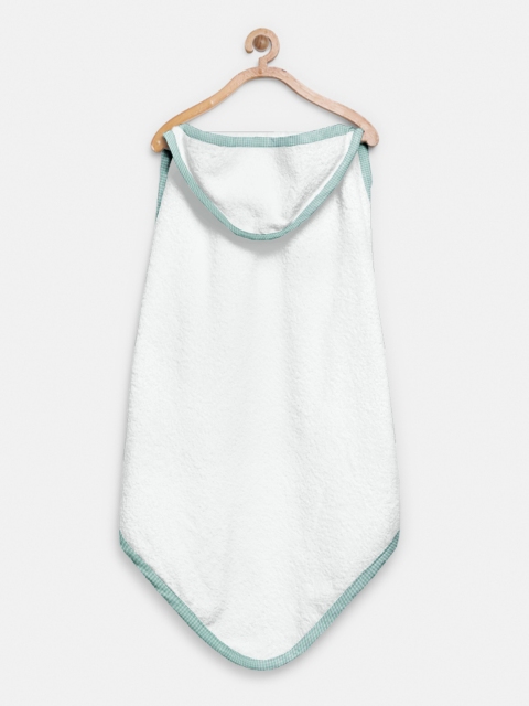 

THE BABY ATELIER Infant Kids White & Green Hooded Towel & Washcloth