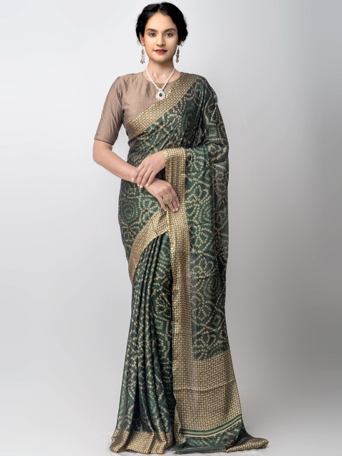 

Unnati Silks Green Bandhani Patola Poly Chiffon Saree