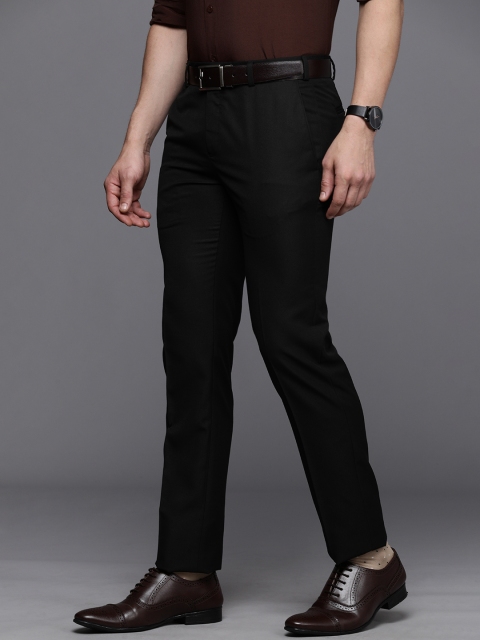 

Raymond Men Black Textured Self Design Slim Fit Mid-Rise Plain Flat-Front Formal Trousers