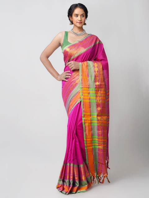 

Unnati Silks Pink & Green Pure Cotton Narayan Peth Saree