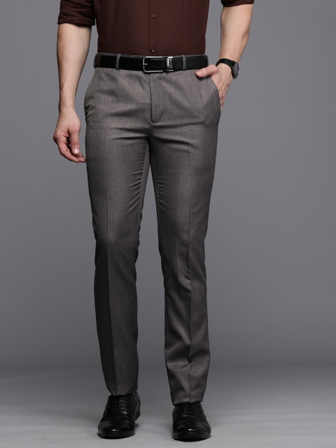 

Raymond Men Dark Grey Solid Slim Fit Mid-Rise Plain Woven Flat-Front Formal Trousers
