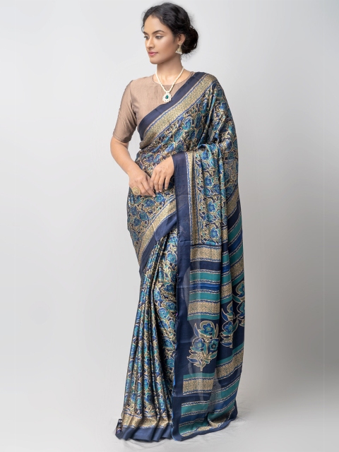 

Unnati Silks Blue & Beige Ethnic Motifs Patola Poly Chiffon Saree