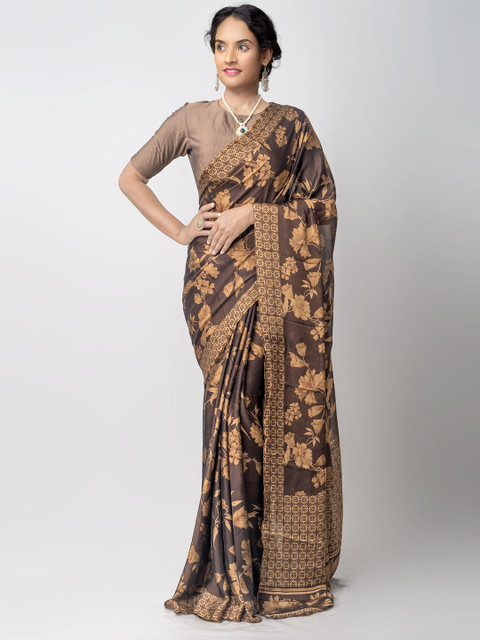 

Unnati Silks Brown Floral Patola Printed Art Chiffon Handcrafted Saree