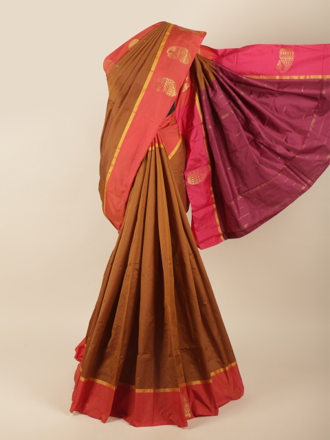 

Pothys Brown & Orange Ethnic Motifs Zari Art Silk Saree
