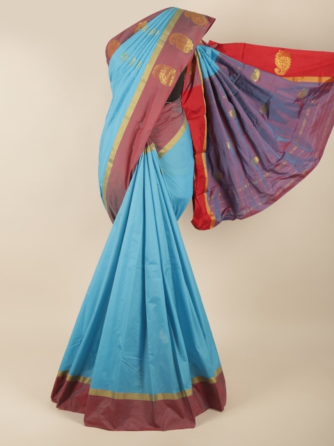 

Pothys Blue & Red Woven Design Ethnic Motifs Art Silk Saree