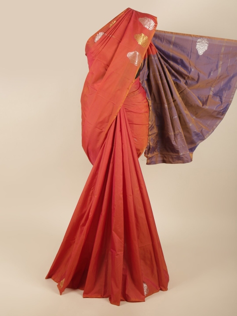 

Pothys Rust & Silver-Toned Ethnic Motifs Zari Art Silk Saree