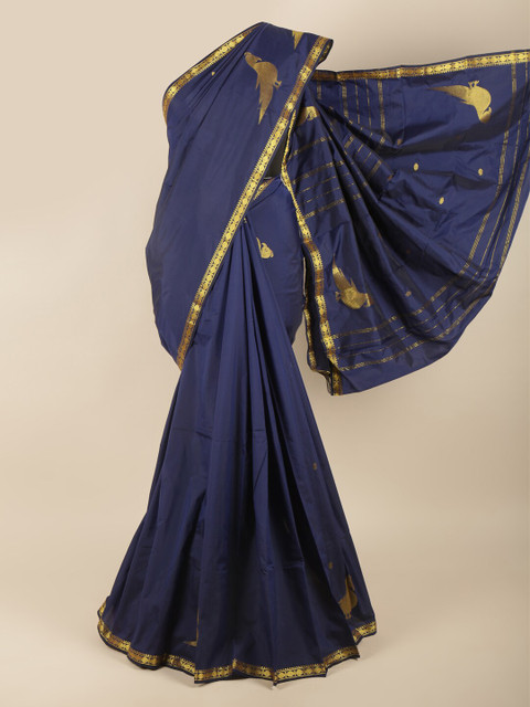 

Pothys Navy Blue & Gold-Toned Woven Design Zari Art Silk Saree
