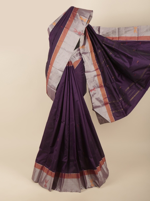 

Pothys Violet & Silver-Toned Woven Design Zari Art Silk Saree