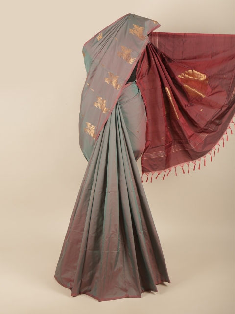 

Pothys Grey & Maroon Ethnic Motifs Zari Art Silk Saree