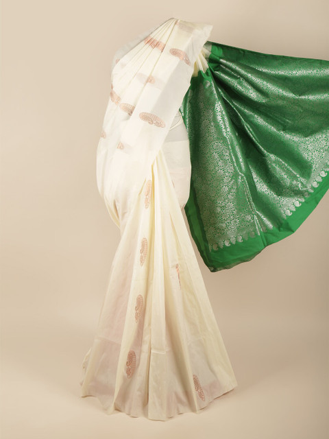 

Pothys White & Green Woven Design Zari Art Silk Saree