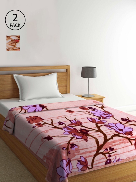 

KLOTTHE Multi-coloured Set of 2 1000 GSM Single Floral Heavy Winter Bed Blanket