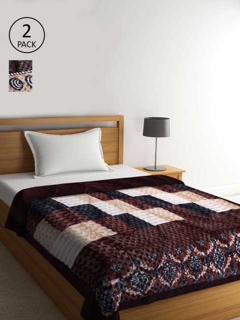 

KLOTTHE Multi-coloured Set of 2 1000 GSM Single Geometric Heavy Winter Bed Quilt