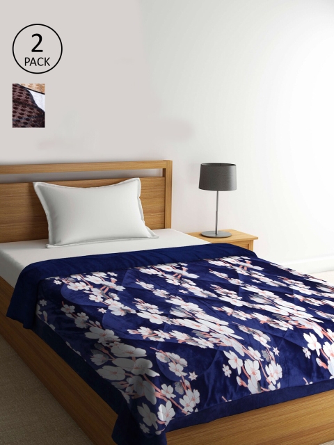 

KLOTTHE Blue & Brown Set of 2 Floral Heavy Winter Single Bed Quilt