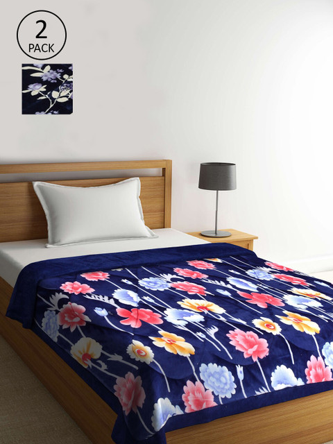

KLOTTHE Blue & Black Set of 2 Floral Heavy Winter Single Bed Quilt