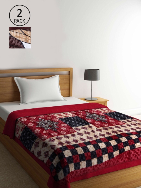 

KLOTTHE Multi-coloured Set of 2 1000 GSM Single Floral Heavy Winter Bed Quilt