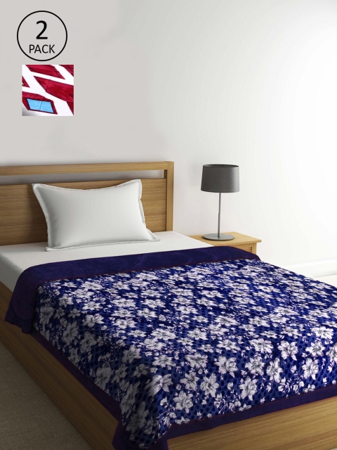 

KLOTTHE Navy Blue & White Set of 2 Floral Heavy Winter 1000 GSM Single Bed Quilt