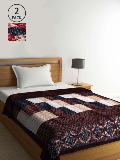 

KLOTTHE Set Of 2 Multi Color Geometric Heavy Winter 1000 GSM Single Bed Quilt