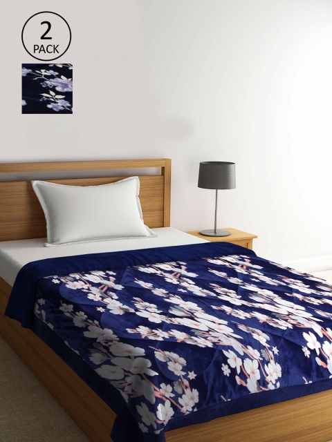 

KLOTTHE Blue & White Set of 2 Floral Heavy Winter 1000 GSM Single Bed Quilt